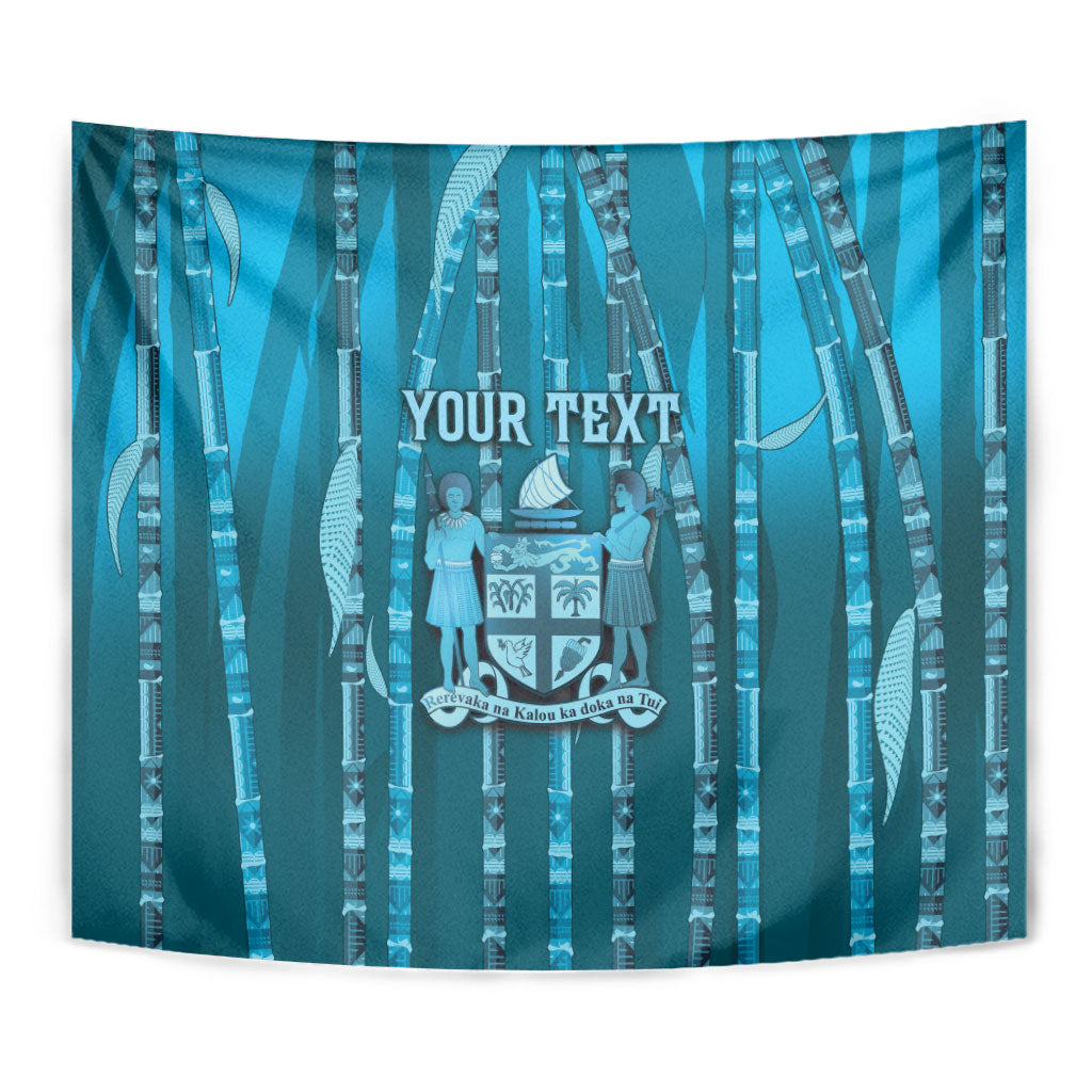 Personalised Fiji Language Week Sugarcane Masi Tapestry Blue Tapa Tribal Pattern DT05 - Polynesian Pride