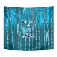 Personalised Fiji Language Week Sugarcane Masi Tapestry Blue Tapa Tribal Pattern DT05 - Polynesian Pride