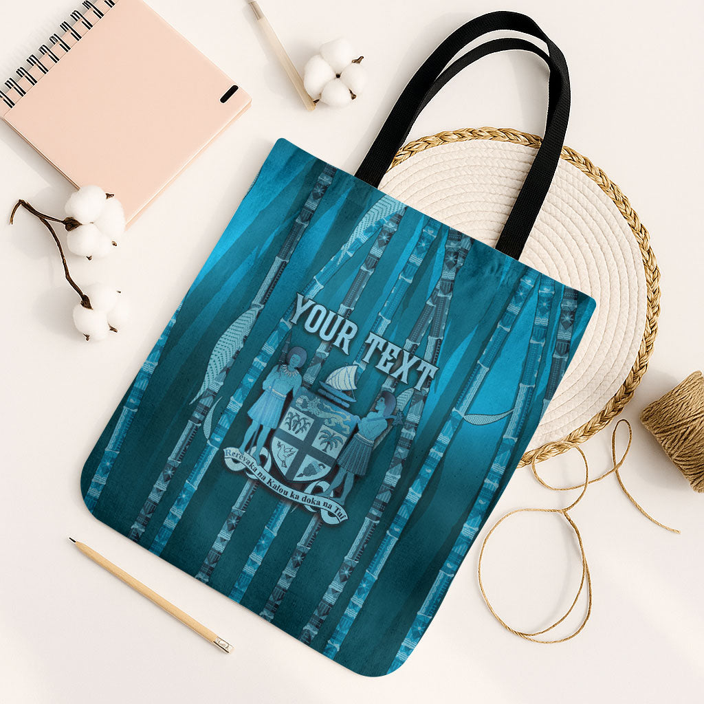 Personalised Fiji Language Week Sugarcane Masi Tote Bag Blue Tapa Tribal Pattern DT05 Black Strap One Size Blue - Polynesian Pride