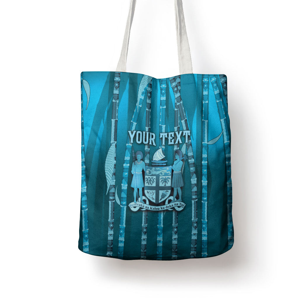 Personalised Fiji Language Week Sugarcane Masi Tote Bag Blue Tapa Tribal Pattern DT05 - Polynesian Pride