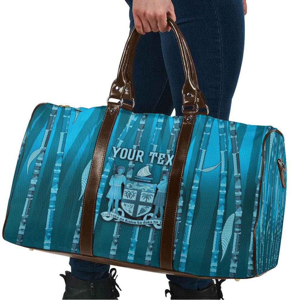 Personalised Fiji Language Week Sugarcane Masi Travel Bag Blue Tapa Tribal Pattern DT05 - Polynesian Pride