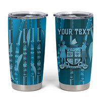 Personalised Fiji Language Week Sugarcane Masi Tumbler Cup Blue Tapa Tribal Pattern DT05 Blue - Polynesian Pride