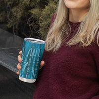 Personalised Fiji Language Week Sugarcane Masi Tumbler Cup Blue Tapa Tribal Pattern DT05 - Polynesian Pride