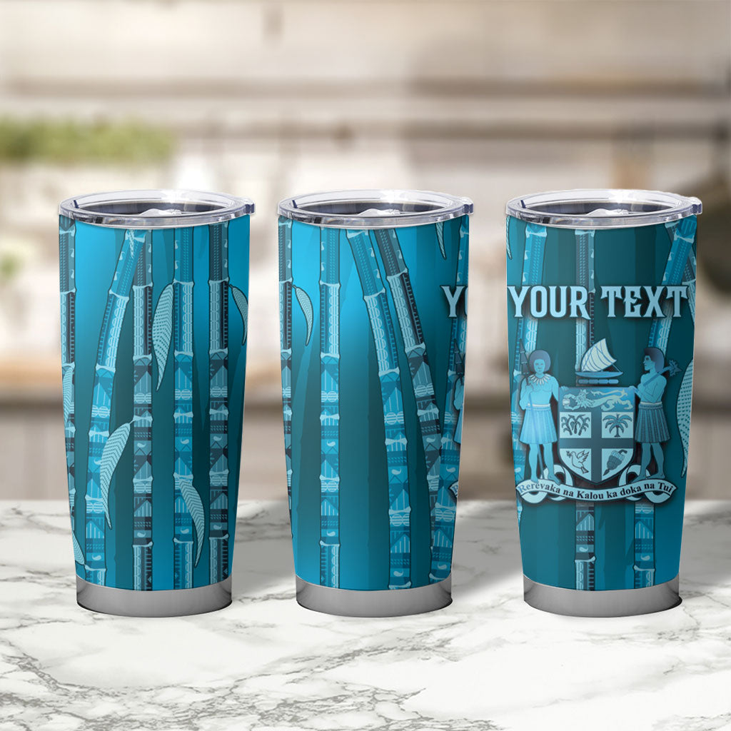 Personalised Fiji Language Week Sugarcane Masi Tumbler Cup Blue Tapa Tribal Pattern DT05 - Polynesian Pride