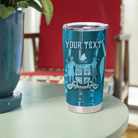 Personalised Fiji Language Week Sugarcane Masi Tumbler Cup Blue Tapa Tribal Pattern DT05 - Polynesian Pride