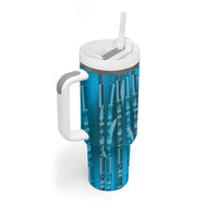 Personalised Fiji Language Week Sugarcane Masi Tumbler With Handle Blue Tapa Tribal Pattern DT05 - Polynesian Pride