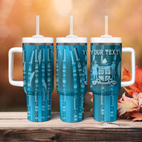 Personalised Fiji Language Week Sugarcane Masi Tumbler With Handle Blue Tapa Tribal Pattern DT05 - Polynesian Pride