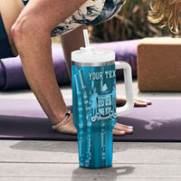 Personalised Fiji Language Week Sugarcane Masi Tumbler With Handle Blue Tapa Tribal Pattern DT05 - Polynesian Pride