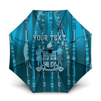 Personalised Fiji Language Week Sugarcane Masi Umbrella Blue Tapa Tribal Pattern DT05 One Size Folded 11.42 inch Opened Diameter 37.4 inch Blue - Polynesian Pride