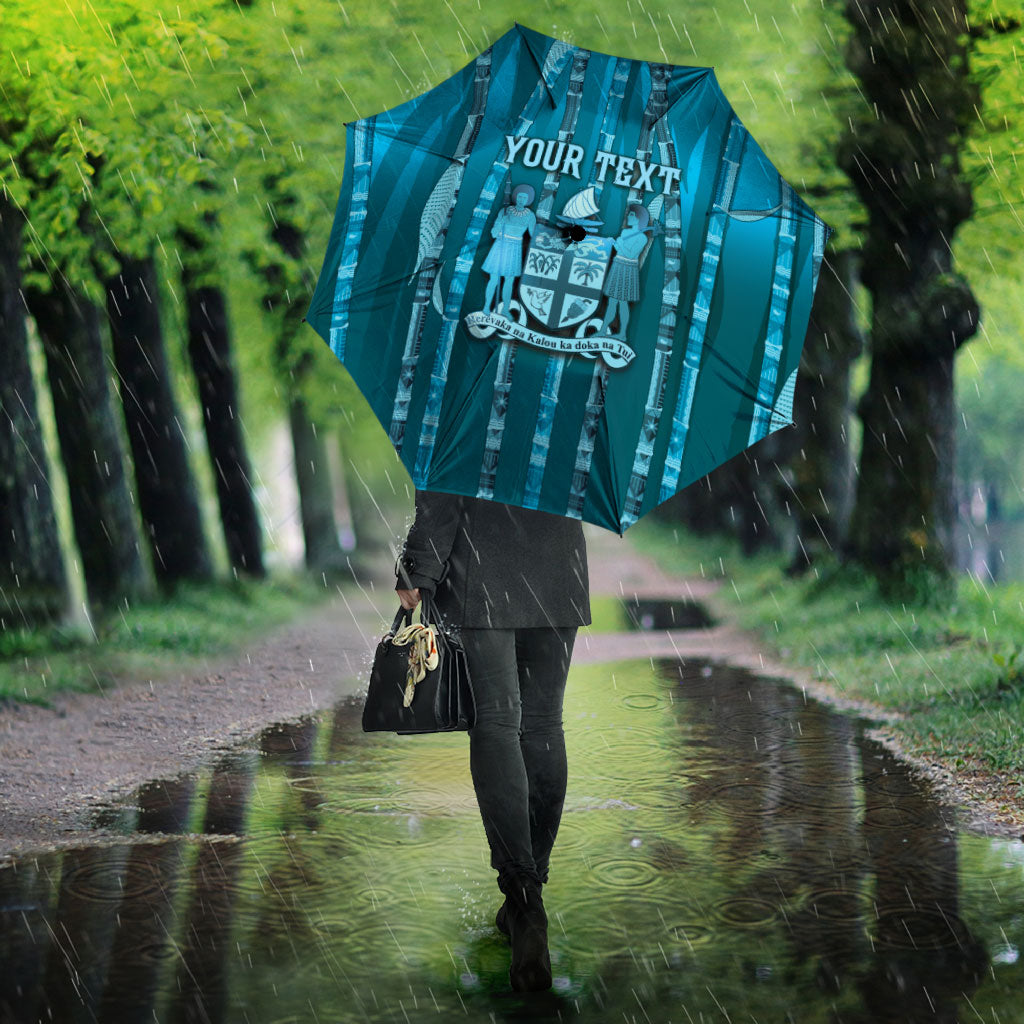 Personalised Fiji Language Week Sugarcane Masi Umbrella Blue Tapa Tribal Pattern DT05 - Polynesian Pride
