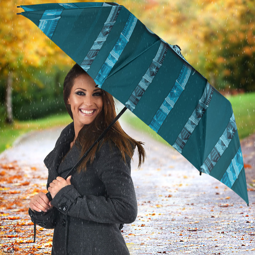 Personalised Fiji Language Week Sugarcane Masi Umbrella Blue Tapa Tribal Pattern DT05 - Polynesian Pride