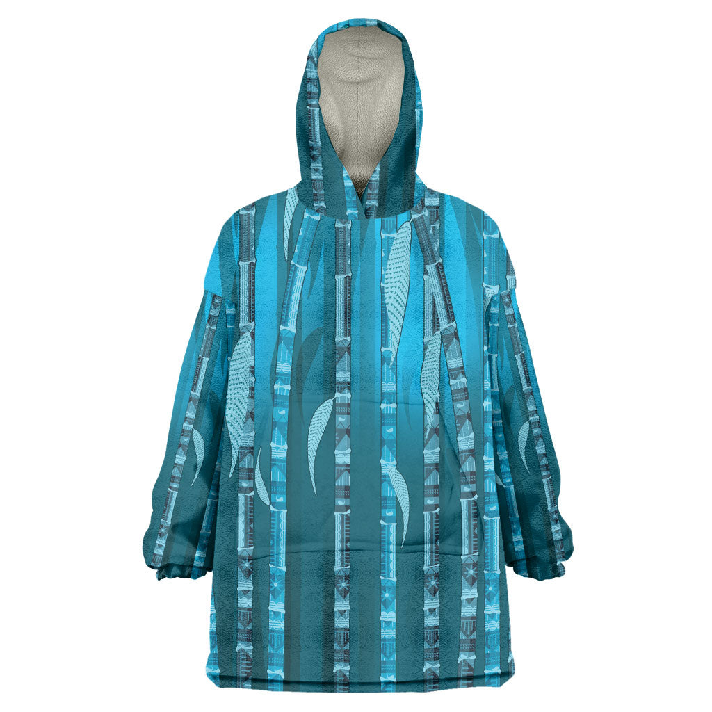 Personalised Fiji Language Week Sugarcane Masi Wearable Blanket Hoodie Blue Tapa Tribal Pattern DT05 One Size Blue - Polynesian Pride