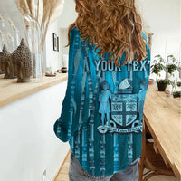 Personalised Fiji Language Week Sugarcane Masi Women Casual Shirt Blue Tapa Tribal Pattern DT05 - Polynesian Pride
