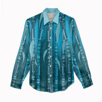 Personalised Fiji Language Week Sugarcane Masi Women Casual Shirt Blue Tapa Tribal Pattern DT05 - Polynesian Pride