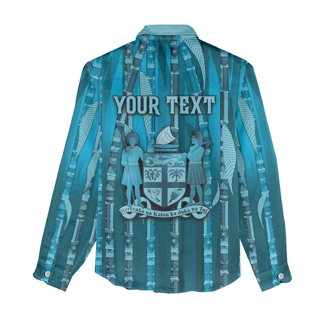 Personalised Fiji Language Week Sugarcane Masi Women Casual Shirt Blue Tapa Tribal Pattern DT05 - Polynesian Pride