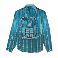 Personalised Fiji Language Week Sugarcane Masi Women Casual Shirt Blue Tapa Tribal Pattern DT05 - Polynesian Pride