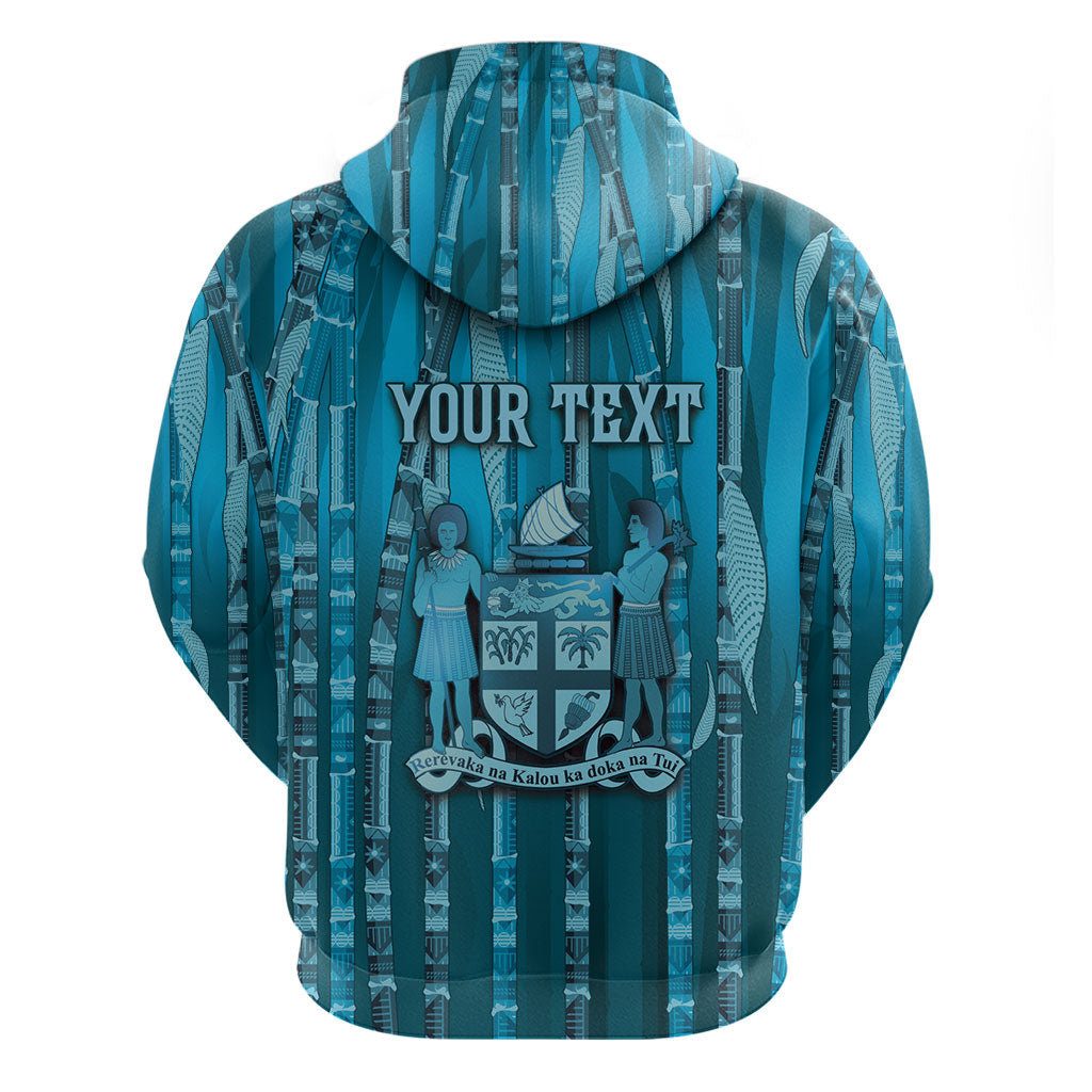Personalised Fiji Language Week Sugarcane Masi Zip Hoodie Blue Tapa Tribal Pattern DT05 - Polynesian Pride
