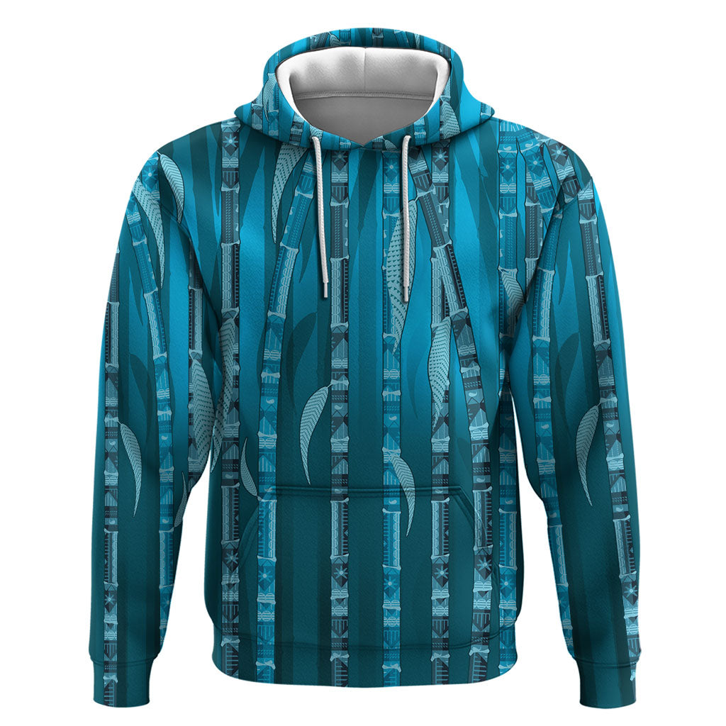 Personalised Fiji Language Week Sugarcane Masi Zip Hoodie Blue Tapa Tribal Pattern DT05 Pullover Hoodie Blue - Polynesian Pride