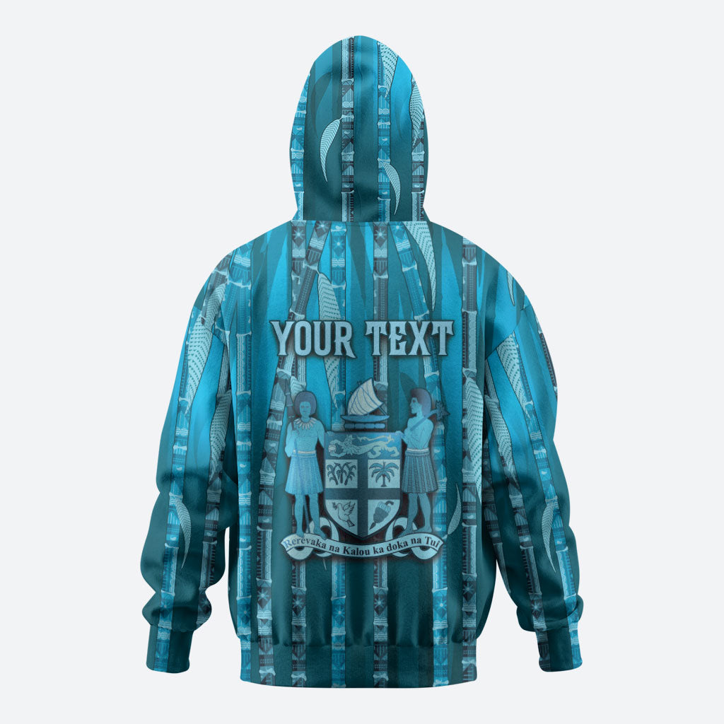 Personalised Fiji Language Week Sugarcane Masi Zip Hoodie Blue Tapa Tribal Pattern DT05 - Polynesian Pride