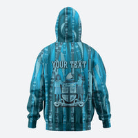 Personalised Fiji Language Week Sugarcane Masi Zip Hoodie Blue Tapa Tribal Pattern DT05 - Polynesian Pride