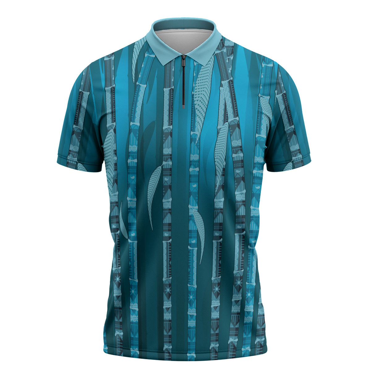 Personalised Fiji Language Week Sugarcane Masi Zipper Polo Shirt Blue Tapa Tribal Pattern DT05 Blue - Polynesian Pride