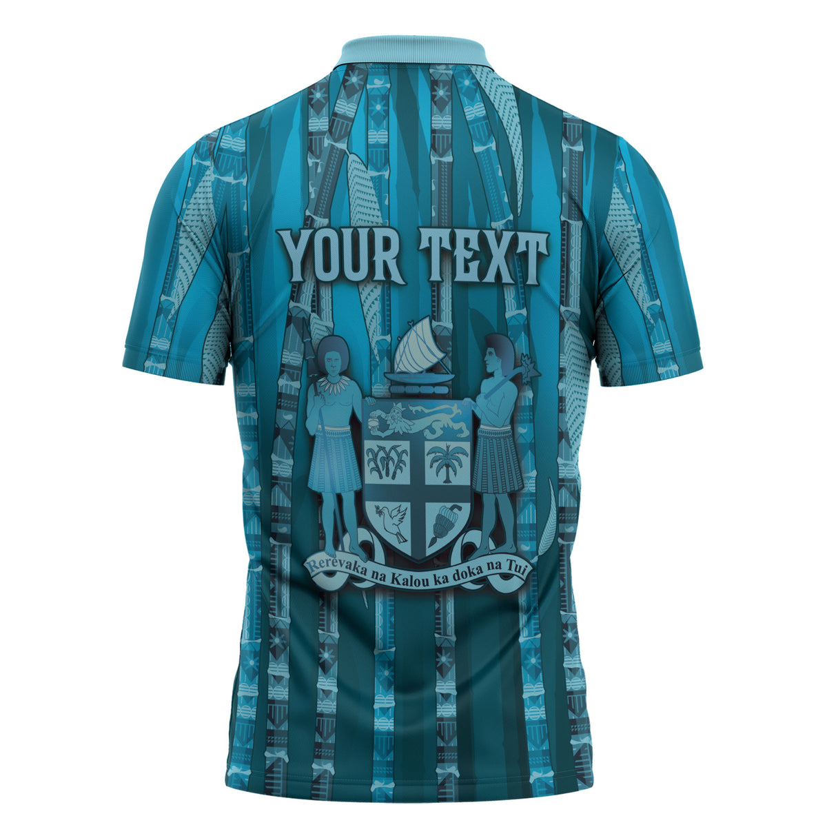 Personalised Fiji Language Week Sugarcane Masi Zipper Polo Shirt Blue Tapa Tribal Pattern DT05 - Polynesian Pride