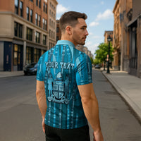 Personalised Fiji Language Week Sugarcane Masi Zipper Polo Shirt Blue Tapa Tribal Pattern DT05 - Polynesian Pride