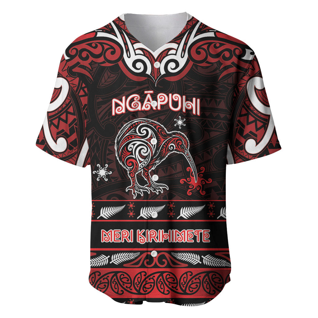 Personalised Ngapuhi Aotearoa Meri Kirihimete Baseball Jersey Maori Kiwi Bird Silver Fern Koru Pattern DT05 Red - Polynesian Pride