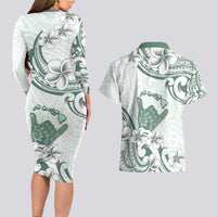 Aloha Hawaii Shaka Couples Matching Long Sleeve Bodycon Dress and Hawaiian Shirt Hang Loose Mint Version DT05 - Polynesian Pride