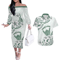 Aloha Hawaii Shaka Couples Matching Off The Shoulder Long Sleeve Dress and Hawaiian Shirt Hang Loose Mint Version DT05 Mint - Polynesian Pride