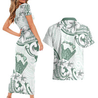 Aloha Hawaii Shaka Couples Matching Short Sleeve Bodycon Dress and Hawaiian Shirt Hang Loose Mint Version DT05 - Polynesian Pride