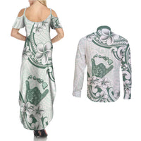Aloha Hawaii Shaka Couples Matching Summer Maxi Dress and Long Sleeve Button Shirt Hang Loose Mint Version DT05 - Polynesian Pride