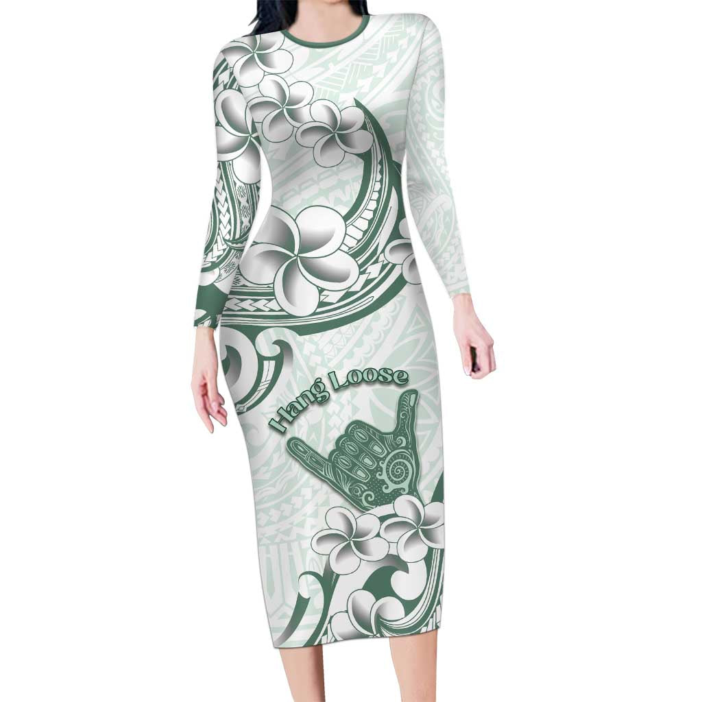 Aloha Hawaii Shaka Family Matching Long Sleeve Bodycon Dress and Hawaiian Shirt Hang Loose Mint Version DT05 Mom's Dress Mint - Polynesian Pride