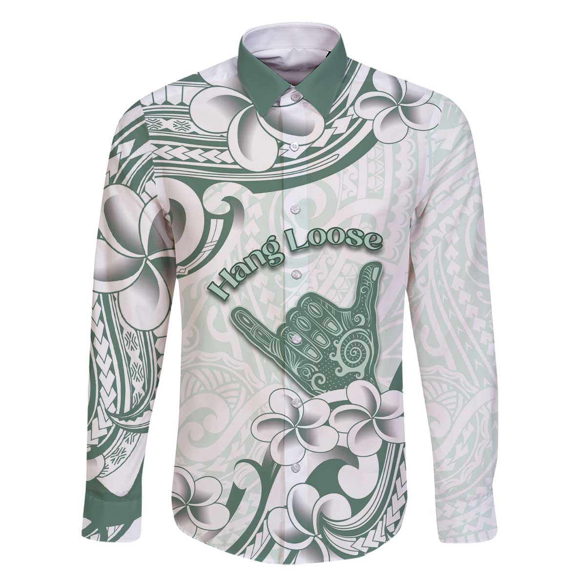 Aloha Hawaii Shaka Family Matching Off The Shoulder Long Sleeve Dress and Hawaiian Shirt Hang Loose Mint Version DT05 Dad's Shirt - Long Sleeve Mint - Polynesian Pride