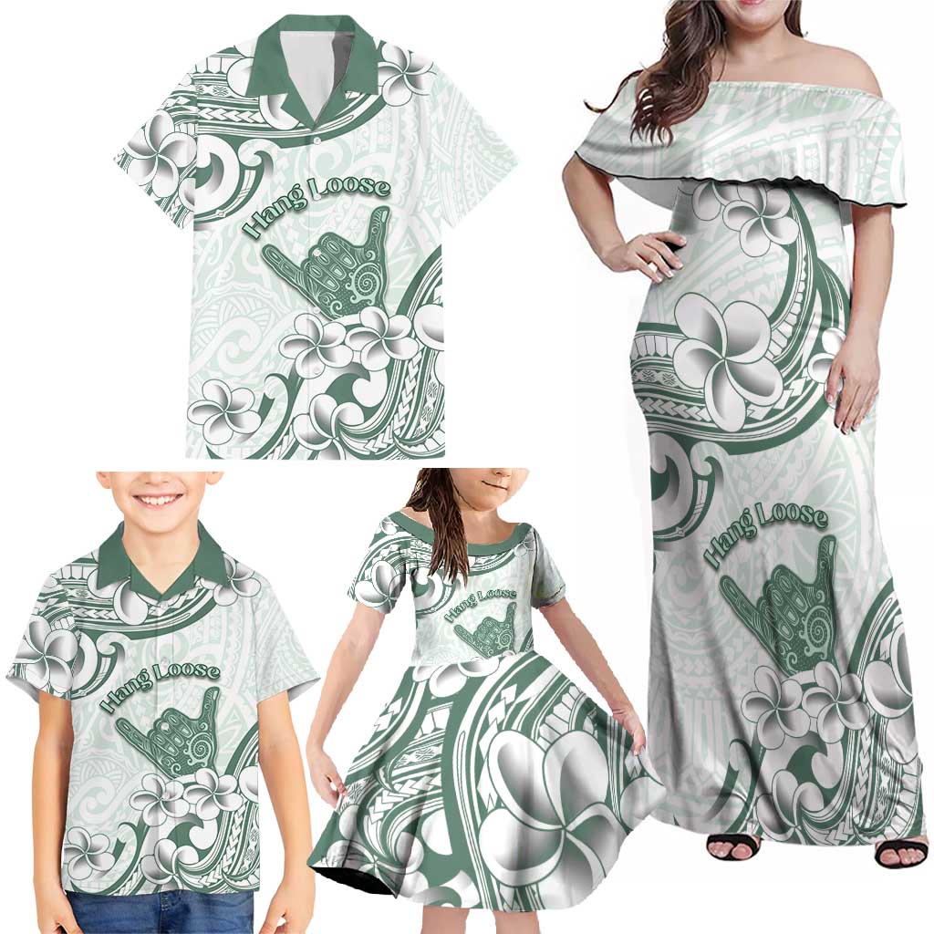 Aloha Hawaii Shaka Family Matching Off Shoulder Maxi Dress and Hawaiian Shirt Hang Loose Mint Version DT05 - Polynesian Pride