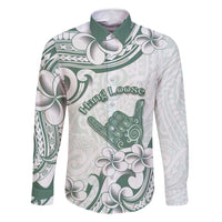 Aloha Hawaii Shaka Family Matching Off Shoulder Maxi Dress and Hawaiian Shirt Hang Loose Mint Version DT05 Dad's Shirt - Long Sleeve Mint - Polynesian Pride