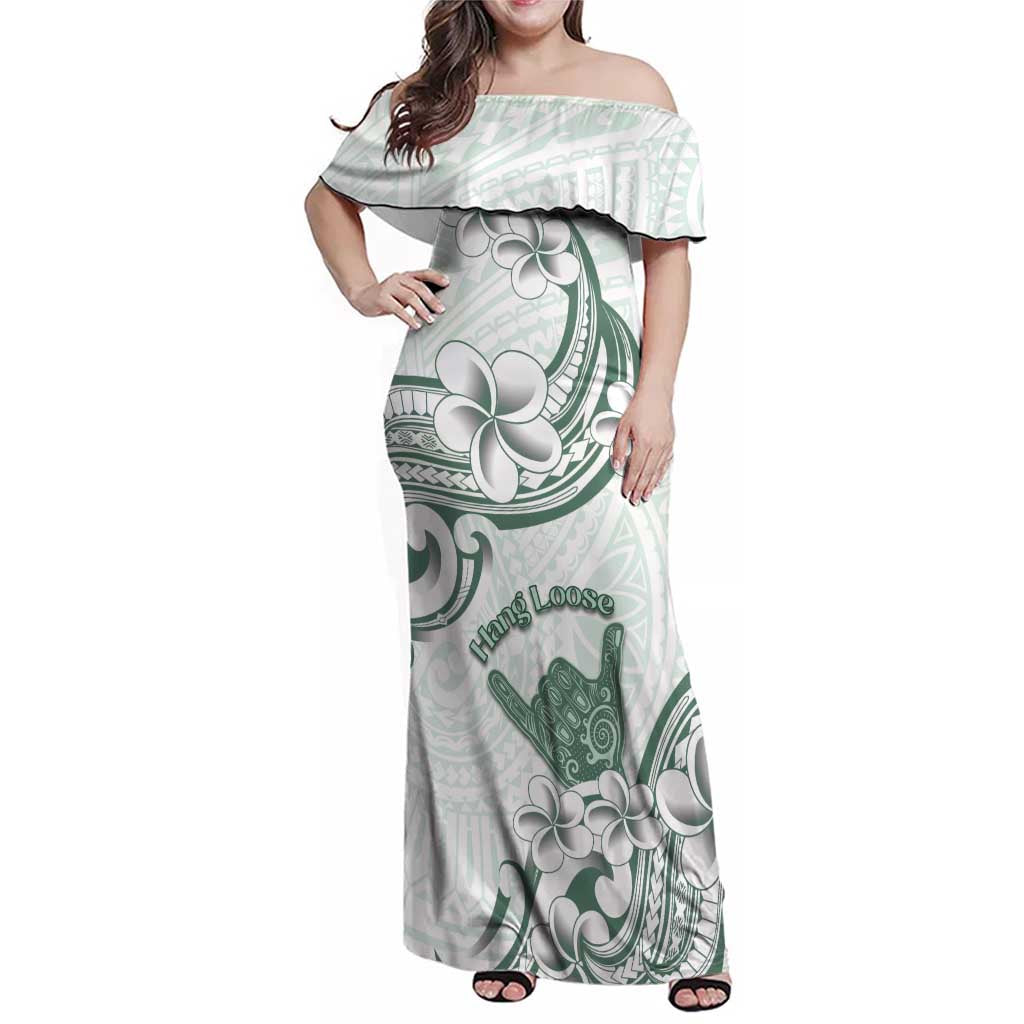 Aloha Hawaii Shaka Family Matching Off Shoulder Maxi Dress and Hawaiian Shirt Hang Loose Mint Version DT05 Mom's Dress Mint - Polynesian Pride