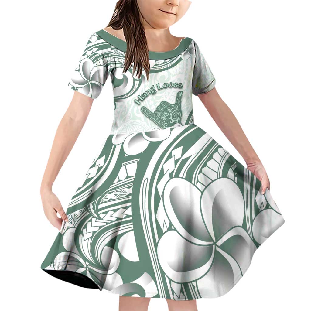 Aloha Hawaii Shaka Family Matching Off Shoulder Short Dress and Hawaiian Shirt Hang Loose Mint Version DT05 Daughter's Dress Mint - Polynesian Pride