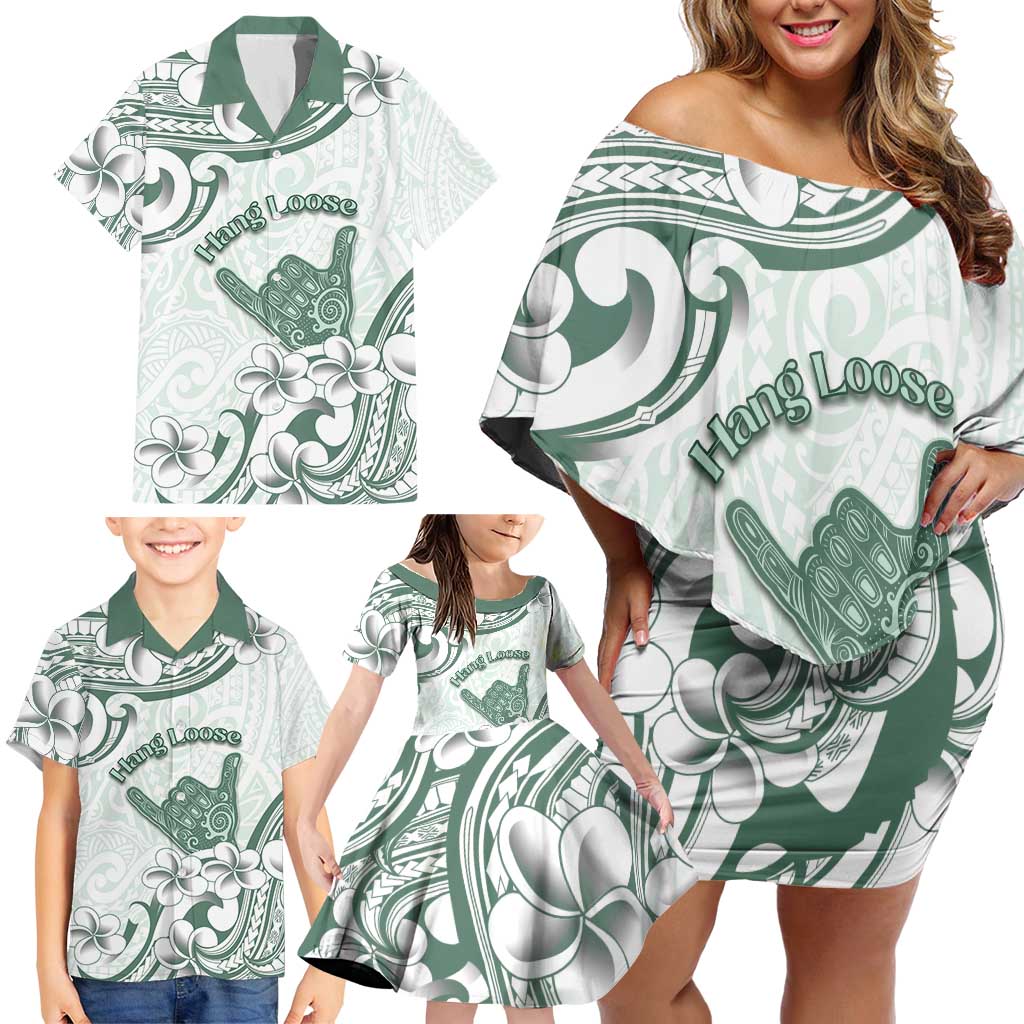 Aloha Hawaii Shaka Family Matching Off Shoulder Short Dress and Hawaiian Shirt Hang Loose Mint Version DT05 - Polynesian Pride