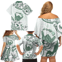 Aloha Hawaii Shaka Family Matching Off Shoulder Short Dress and Hawaiian Shirt Hang Loose Mint Version DT05 - Polynesian Pride