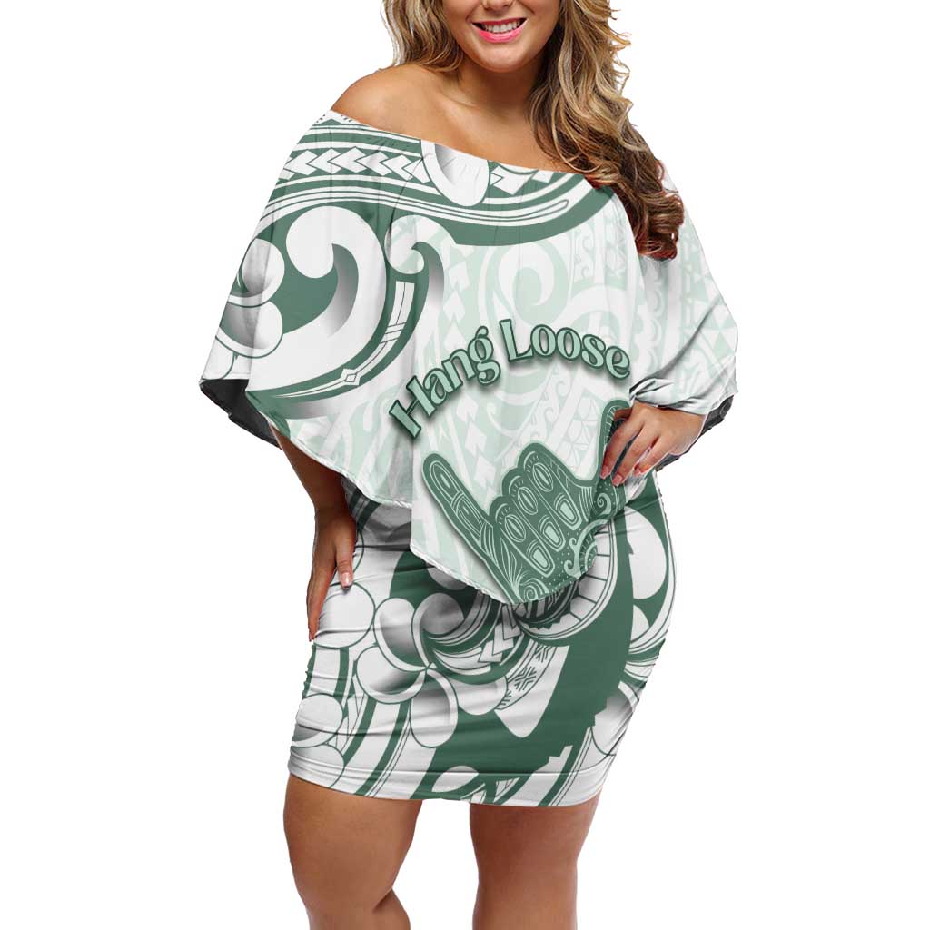 Aloha Hawaii Shaka Family Matching Off Shoulder Short Dress and Hawaiian Shirt Hang Loose Mint Version DT05 Mom's Dress Mint - Polynesian Pride