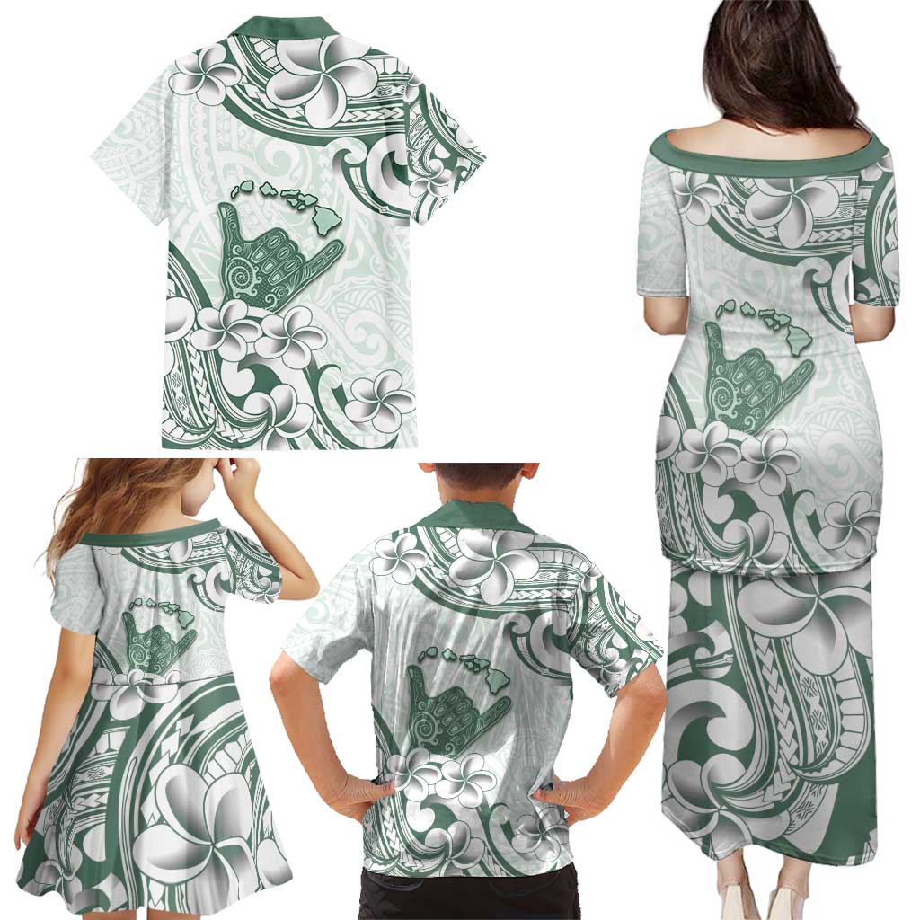 Aloha Hawaii Shaka Family Matching Puletasi and Hawaiian Shirt Hang Loose Mint Version DT05 - Polynesian Pride