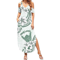 Aloha Hawaii Shaka Family Matching Summer Maxi Dress and Hawaiian Shirt Hang Loose Mint Version DT05 Mom's Dress Mint - Polynesian Pride