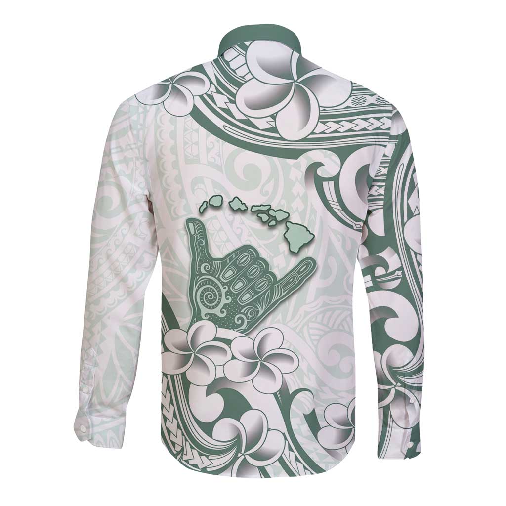 Aloha Hawaii Shaka Long Sleeve Button Shirt Hang Loose Mint Version - Polynesian Pride