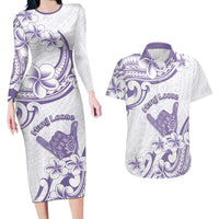 Aloha Hawaii Shaka Couples Matching Long Sleeve Bodycon Dress and Hawaiian Shirt Hang Loose Purple Version DT05 Purple - Polynesian Pride