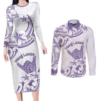 Aloha Hawaii Shaka Couples Matching Long Sleeve Bodycon Dress and Long Sleeve Button Shirt Hang Loose Purple Version DT05 Purple - Polynesian Pride