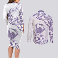 Aloha Hawaii Shaka Couples Matching Long Sleeve Bodycon Dress and Long Sleeve Button Shirt Hang Loose Purple Version DT05 - Polynesian Pride