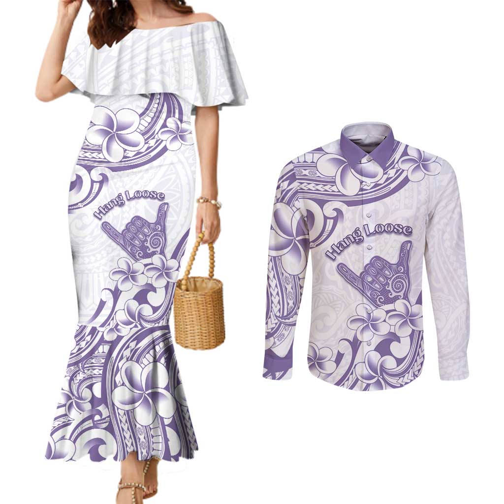 Aloha Hawaii Shaka Couples Matching Mermaid Dress and Long Sleeve Button Shirt Hang Loose Purple Version DT05 Purple - Polynesian Pride