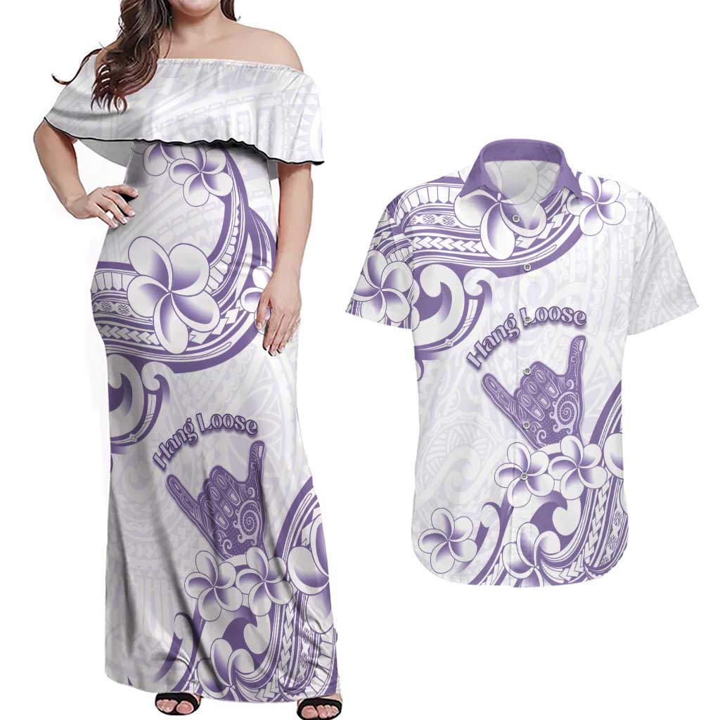 Aloha Hawaii Shaka Couples Matching Off Shoulder Maxi Dress and Hawaiian Shirt Hang Loose Purple Version DT05 Purple - Polynesian Pride
