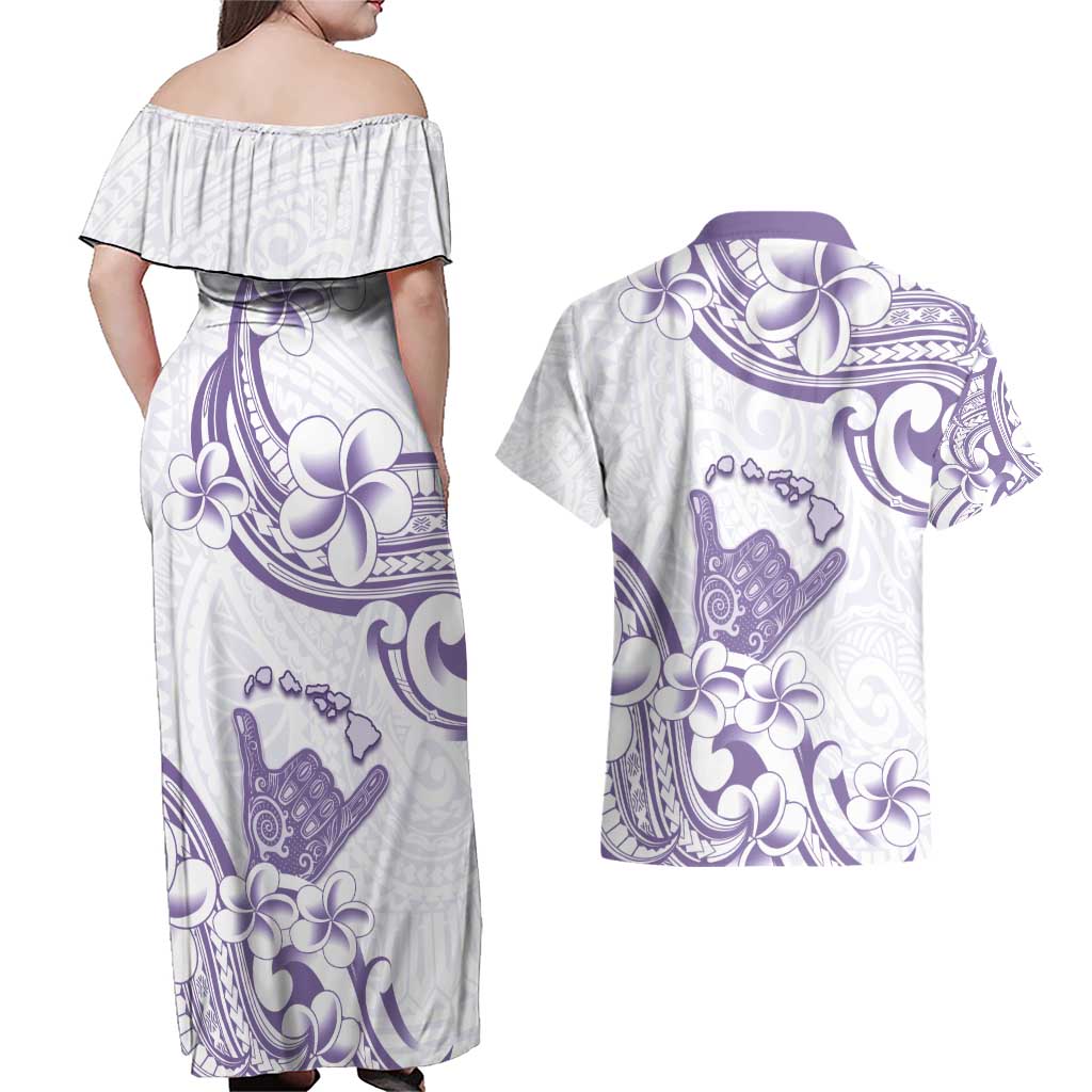Aloha Hawaii Shaka Couples Matching Off Shoulder Maxi Dress and Hawaiian Shirt Hang Loose Purple Version DT05 - Polynesian Pride